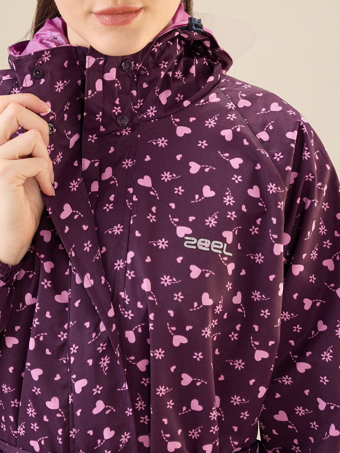 Women's Purple Button Raincoat