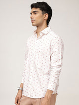 Men's Pink Casual Regular Fit Printed Full Sleeves Shirt