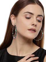 Women's Green Dazzling Stones Party Bling Contemporary Hoop Earring-ZPFK10007