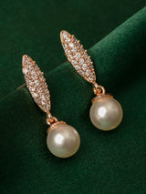 Women's Rose Gold Cubic Zirconia & Pearl Drop Contemporary Brass Earring