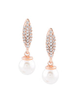 Women's Rose Gold Cubic Zirconia & Pearl Drop Contemporary Brass Earring