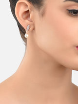 Women's Rose Gold Cubic Zirconia & Pearl Drop Contemporary Brass Earring