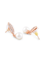 Women's Rose Gold Cubic Zirconia & Pearl Drop Contemporary Brass Earring