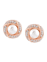 Women's Rose Gold Cubic Zirconia & Pearl Contemporary Brass Stud Earring-ZPFK10093