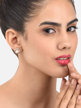 Women's Rose Gold Cubic Zirconia & Pearl Contemporary Brass Stud Earring-ZPFK10093