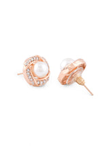 Women's Rose Gold Cubic Zirconia & Pearl Contemporary Brass Stud Earring-ZPFK10093
