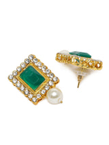 Women's Green Stones & Multistrand Pearls Ethnic Choker Necklace & Earring Set