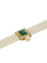 Women's Green Stones & Multistrand Pearls Ethnic Choker Necklace & Earring Set