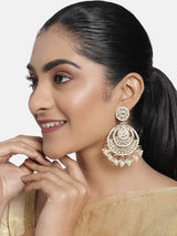 Women's Gold Tone Kundan & Pearls Wedding Collection Dangle Earring-ZPFK10158