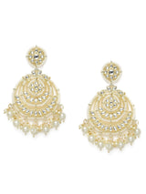 Women's Gold Tone Kundan & Pearls Wedding Collection Dangle Earring-ZPFK10158