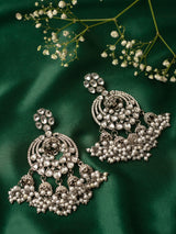 Women's Antique Silver Tone Kundan and Austrian Diamonds Jhumki Drops Earring