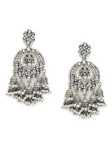 Women's Antique Silver Tone Kundan and Austrian Diamonds Jhumki Drops Earring
