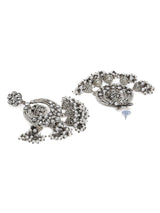 Women's Antique Silver Tone Kundan and Austrian Diamonds Jhumki Drops Earring