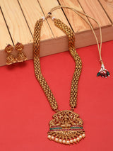 Women's Antique Gold Tone Bridal Collection Long Temple Necklace and Earring Set