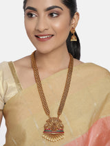 Women's Antique Gold Tone Bridal Collection Long Temple Necklace and Earring Set