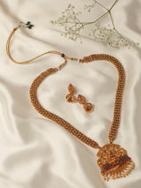 Women's Antique Gold Tone Bridal Collection Long Temple Necklace and Earring Set