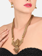 Women's Antique Gold Tone Bridal Collection Long Temple Necklace and Earring Set