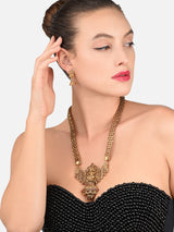 Women's Antique Gold Tone Bridal Collection Long Temple Necklace and Earring Set