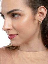 Women's Rose Gold Cubic Zirconia Brass Stud Earrings - Set of 2
