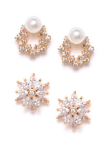 Women's Rose Gold Cubic Zirconia Brass Stud Earrings - Set of 2