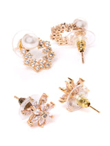 Women's Rose Gold Cubic Zirconia Brass Stud Earrings - Set of 2