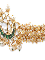 Women's Green Meenakari Clustered Pearls Patta Kundan Choker Necklace & Earring Set-ZPFK10236