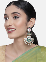 Women's Green and Pink Meenakari Lotus Design Kundan Dangle Earring