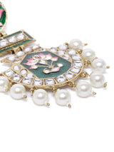 Women's Green and Pink Meenakari Lotus Design Kundan Dangle Earring