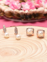 Women's Rose Gold Cubic Zirconia Brass Drop and Stud Earrings - Pack of 2