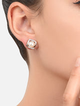 Women's Rose Gold Cubic Zirconia Brass Drop and Stud Earrings - Pack of 2