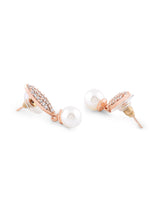 Women's Rose Gold Cubic Zirconia Brass Drop and Stud Earrings - Pack of 2