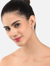 Women's Rose Gold Tone Cubic Zirconia and Pearls Contemporary Stud Earrings - Set of 3