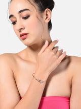 Women's Rose Gold Contemporary Cubic Zirconia Brass Kada Bracelet-ZPFK10388