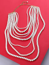 Women's Gold Tone Fusion Wear Multilayered Pearls Necklace-ZPFK10428