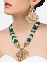 Women's Green Beads Long Bridal Kundan Necklace & Earring Set-ZPFK10479
