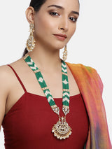 Women's Green Beads Long Bridal Kundan Necklace & Earring Set-ZPFK10479