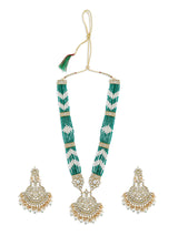 Women's Green Beads Long Bridal Kundan Necklace & Earring Set-ZPFK10479