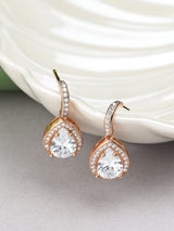 Women's Rose Gold Cubic Zirconia Pear Drop Hoop Earring