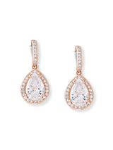 Women's Rose Gold Cubic Zirconia Pear Drop Hoop Earring