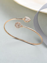 Women's Rose Gold Cubic Zirconia Contemporary Heart Bangle Style Kada Bracelet