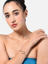 Women's Rose Gold Cubic Zirconia Contemporary Heart Bangle Style Kada Bracelet