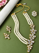 Women's Gold Tone Multistrand Pearls Ethnic Necklace Earring & Ring Set-ZPFK10726
