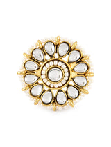 Women's Gold Tone Multistrand Kundan Choker Necklace Earring & Ring Set-ZPFK10769