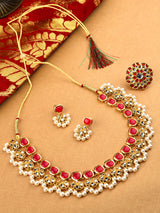 Women's Pink Kundan Traditional Necklace Earring & Ring Set-ZPFK10776