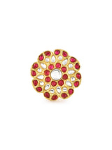 Women's Pink Kundan Traditional Necklace Earring & Ring Set-ZPFK10776