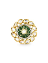 Women's Green Meenakari Multistrand Pearls Kundan Choker Necklace Earring and Ring Set