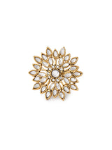 Women's Gold Tone Kundan Choker Necklace Earring Maangtikka and Ring Set