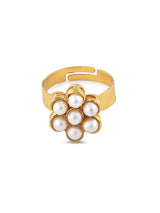 Women's Gold Tone Multistrand Pearls Beaded Choker Necklace Earring & Ring Set-ZPFK10836