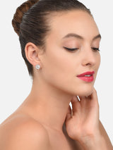 Women's Rose Gold Cubic Zirconia and Pearls Brass Stud and Drop Earring - Set of 3