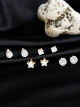 Women's Gold Tone Contemporary Cubic Zirconia Brass Stud Earrings - Set of 4